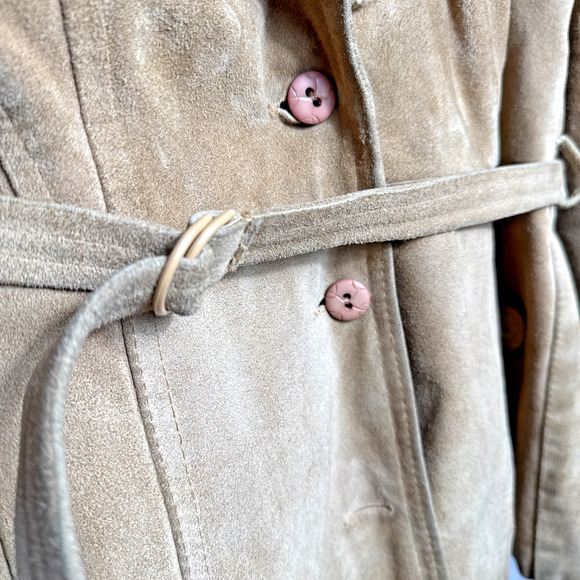 Vintage 1970s Split End Ltd Leather Jacket Women’s Medium Wool Trim Belted FLAWS - Picture 5 of 12